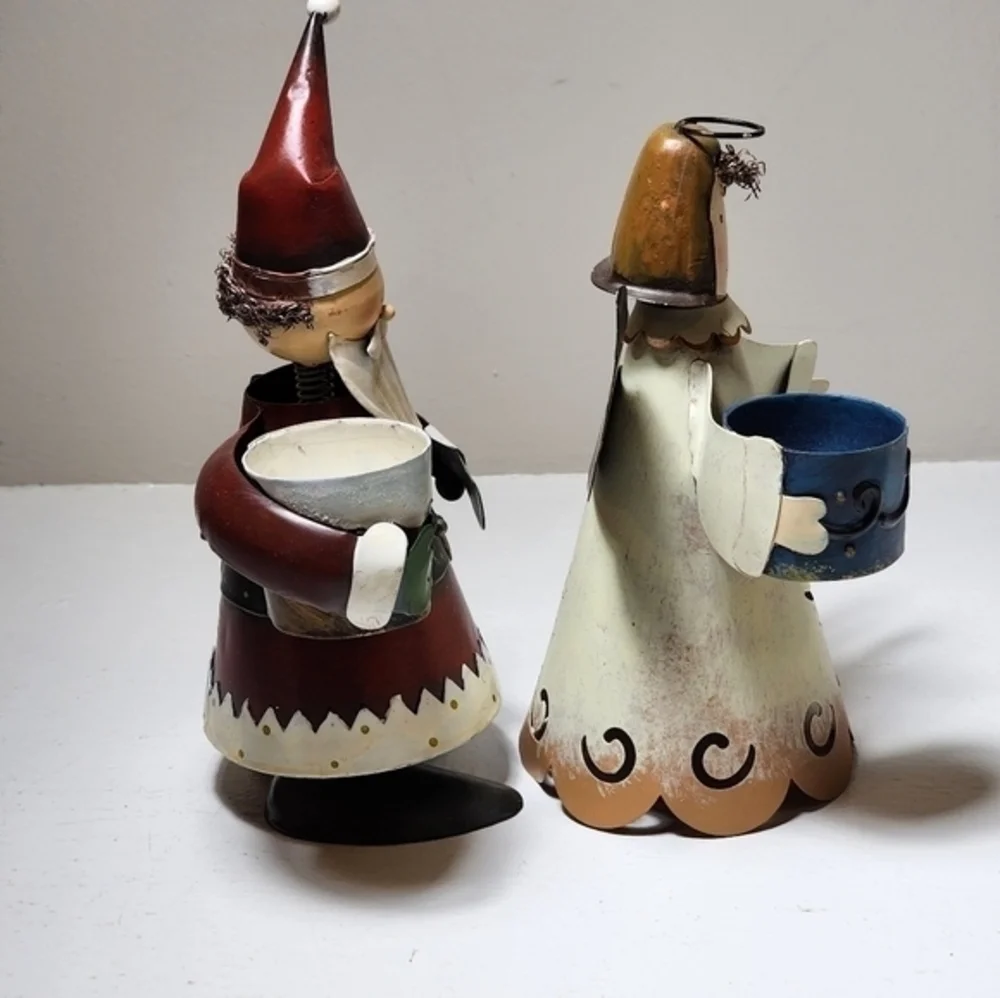 Metal Bobblehead Teallite Candle Holder Santa And Angel Christmas‎ Decorations